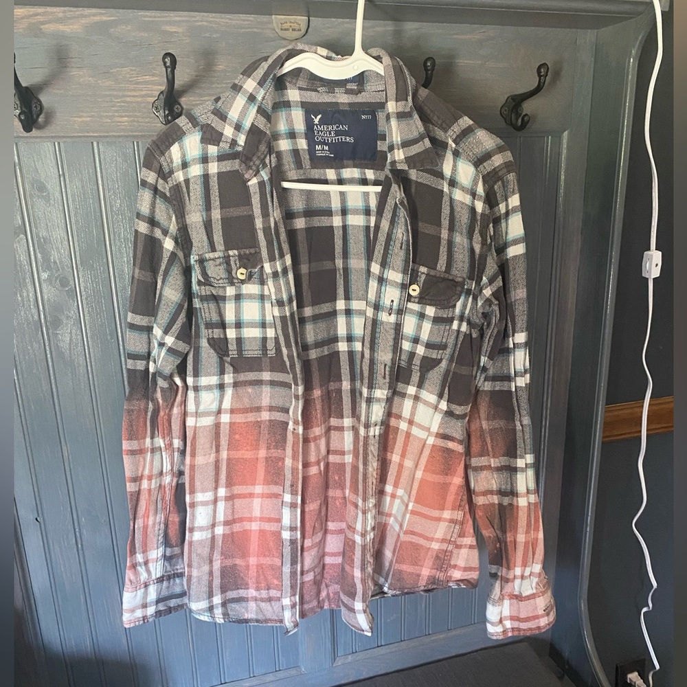 American Eagle Outfitters Women's Ombre Plaid Jacket - Black, White, and Red